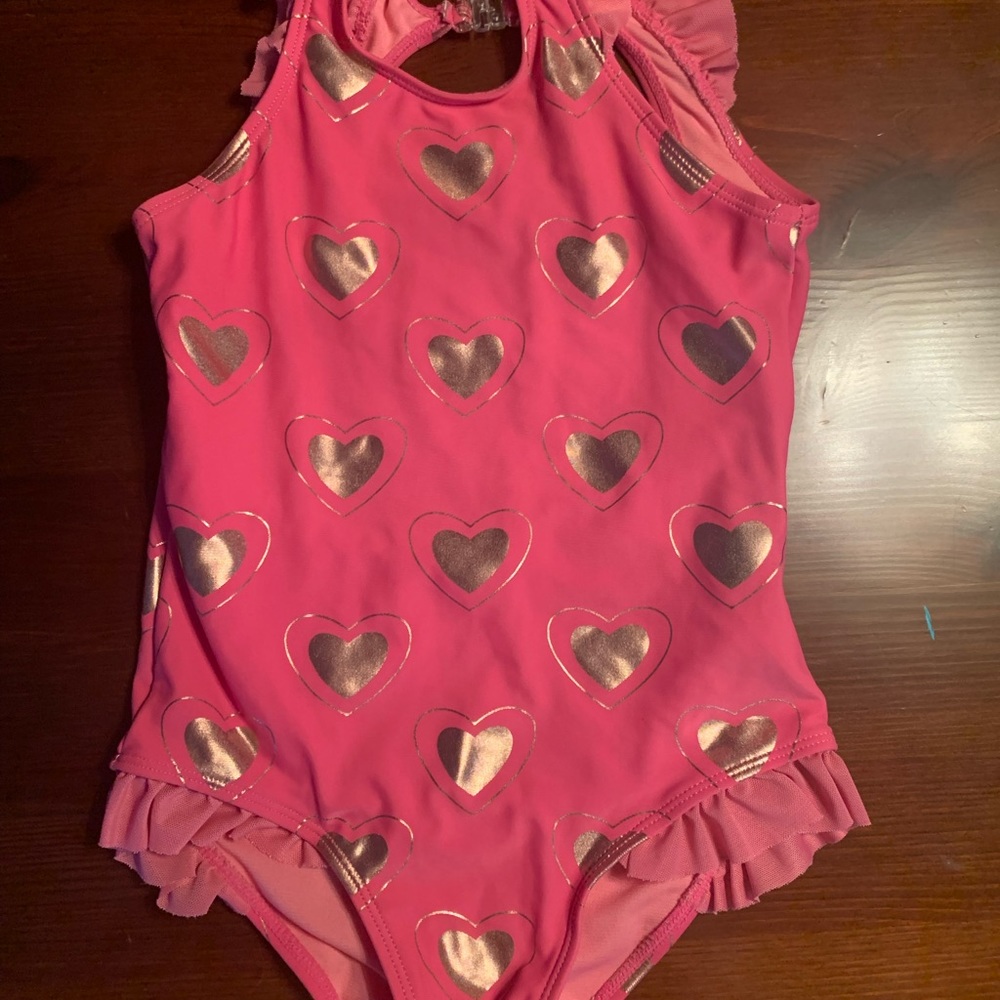 4t Open Back One Piece Heart Bathing Suit